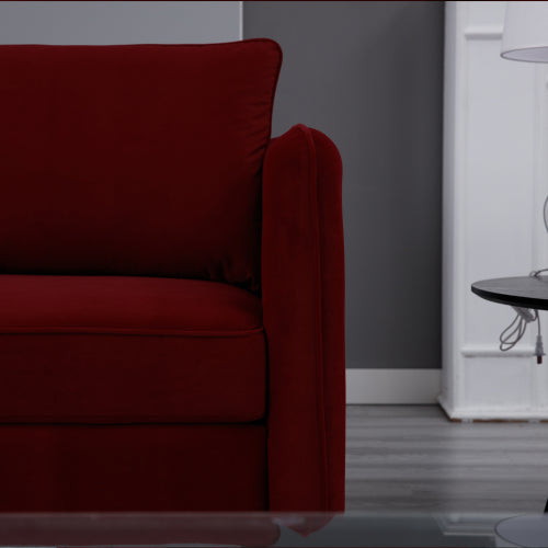 Mid-Century Modern Velvet Accent Armchair with 1 Pillow & Metal Legs