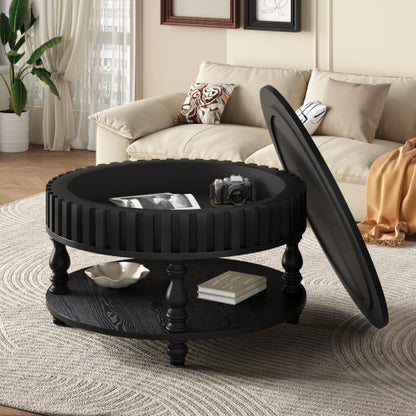 31.5inch  Flip-Top Fluted Coffee Table, Black