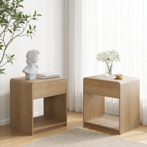 Set of 2 Mid Century Modern Nightstands with Drawer and Open Shelf