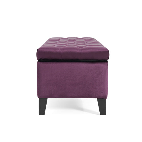 51 Inch Tufted Storage Ottoman Bench, Contemporary Diamond Stitch Upholstered Footstool with Soft Close Pressure Hinges