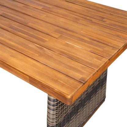 Outdoor Acacia Wood Dining Table,Teak Finish+ Grey Wicker