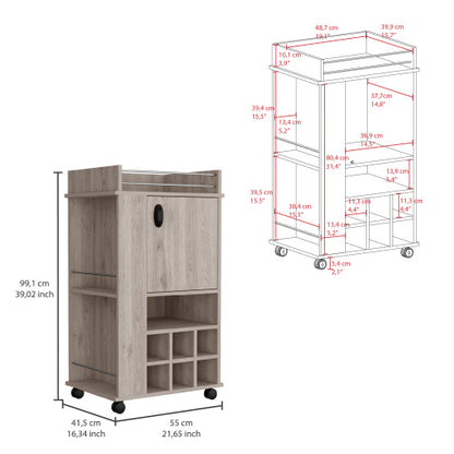 Bar Cart with Cabinet, 6 Built-in Wine Rack and Casters