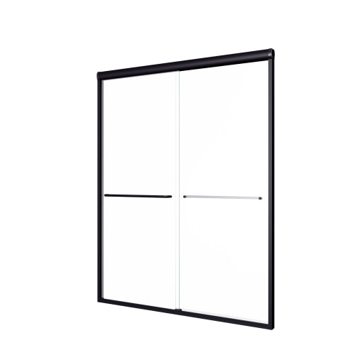 56"-60"W*72" H Semi-Frameless Double Sliding Shower Door, Bypass Shower Door, 1/4" (6mm) Thick SGCC Tempered Glass Door, Matte Black