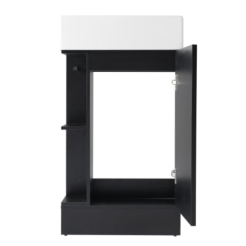 18.6" Bathroom Vanity with Sink, Bathroom Vanity Cabinet with Two-tier Shelf, Left or Right Orientation, Black (WF308491 New Color)