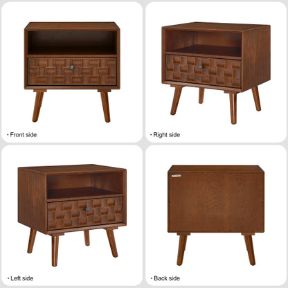 Mid-Century Modern Carved Wood Nightstand
