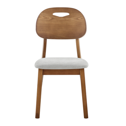 Set of 2 Walnut Solid Wood Dining Chairs, Hollow Back Chairs with Gray Fabric Cushion