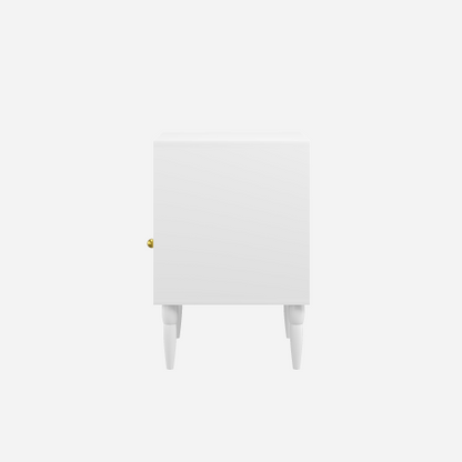 Modern White Nightstand with Drawer and Open Shelf, Bedside Table with Gold Knob, Solid Wood Legs, Small End Table for Bedroom, Living Room