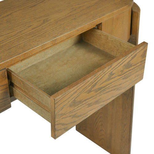 Entryway Table with Natural Wood Grain Finish, Console Table with Fluted Design, Oval Top and 2 Drawers for Entryway and Living Room (Pine Wood)