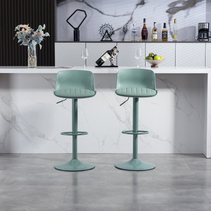 Bar Stools Set of 2 - Height Adjustable Swivel Counter Height Barstools with Back, Armless PU Leather Kitchen Island Chairs, Sturdy Large Base for Home/Bar/Restaurant-Mint Green