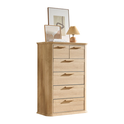 6 Drawers Dresser for Bedroom, 45" Tall Dresser with Curved Profile Design, Wood Fluted Chest of Drawer, Modern Drawer Storage Organizer for Bedroom, Living Room, Entryway