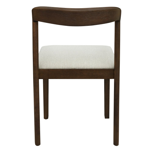 Open Back Rubberwood Dining Chairs with Upholstered Seats, Set of 2, Beige/Walnut