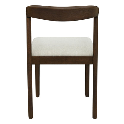 Open Back Rubberwood Dining Chairs with Upholstered Seats, Set of 2, Beige/Walnut