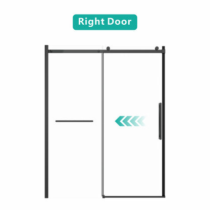 S-RM6076TB 56-60"W x 76"H Sliding Shower Door, 8mm Frameless Glass Shower Door with Matte Black Hardware, Towel Bar and Handle,Drop Shipping available