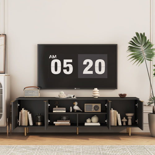 Black Fluted 68 Inch Modern TV Console, Storage Media Cabinet for TVs Up to 55 Inch