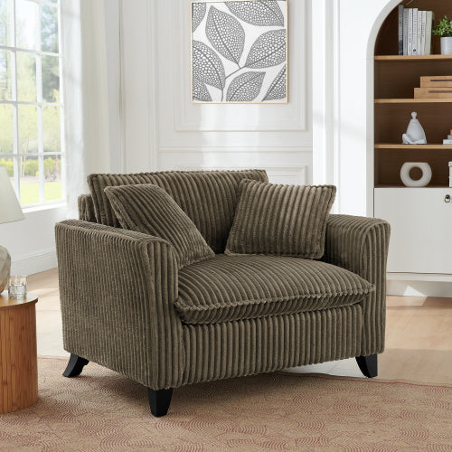 Brown Retro Corduroy Ergonomic Lazy Single Sofa Chair with Dual Armrests