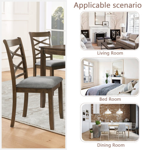 Set of 4 Walnut Wooden Dining Chairs, Double-Cross Linen Upholstered Side Chairs, Ergonomic High Back, 330lbs Load