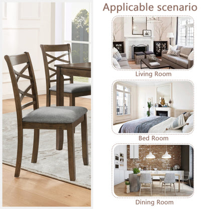 Set of 4 Walnut Wooden Dining Chairs, Double-Cross Linen Upholstered Side Chairs, Ergonomic High Back, 330lbs Load