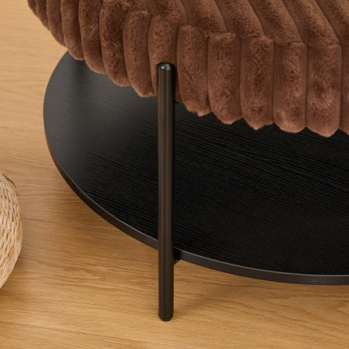 30.9 inch Round Faux Fur Ottoman Coffee Table with Storage Shelf