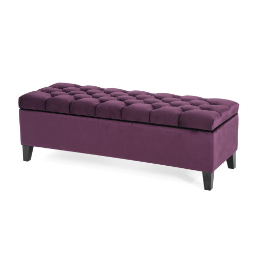 51 Inch Tufted Storage Ottoman Bench, Contemporary Diamond Stitch Upholstered Footstool with Soft Close Pressure Hinges