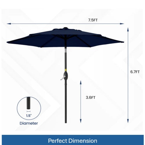 7.5 Feet Navy Blue Market Umbrella with Crank Lift & Tilt. UV-Resistant Canopy for Pool, Backyard & Patio (Without base)