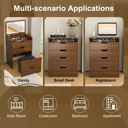 3-in-1 Vanity Desk with Lighted Mirror & Stool, Flip Top Makeup Dressing Table, Compact Storage for Bedroom, Bathroom, Dressing Room(23.62inch L, Walnut)