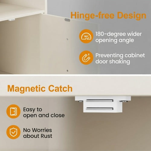 Beige Faux Drawer Nightstand with Door & Open Shelf