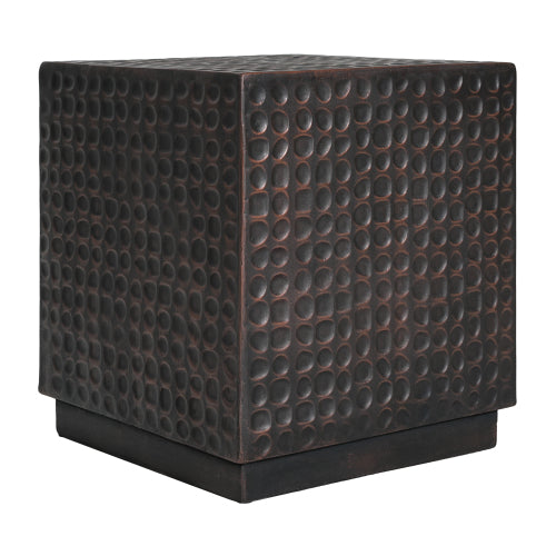 Outdoor Side Table, Patio End Table Cube, MGO Fluted Coffee Table for Outside, Garden, Backyard, Poolside Accent Table, Antique Copper