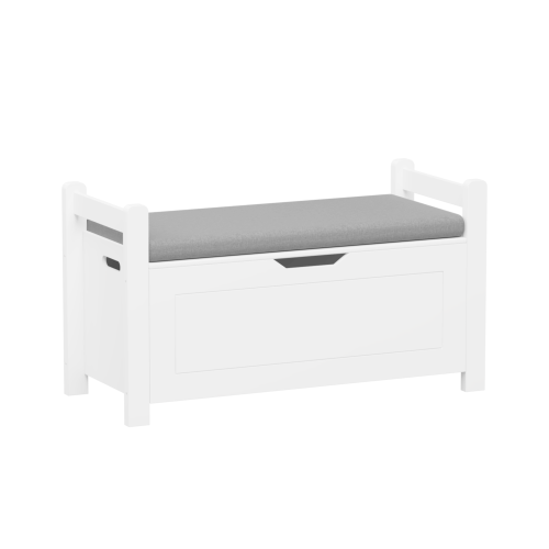 Kids Toy Box Chest, White Toy Box for Boys Girls, Large Storage Cabinet with Cushion Seat Bench/Flip-Top Lid/Safety Hinge, Toy Storage Organizer Trunk for Nursery, Playroom