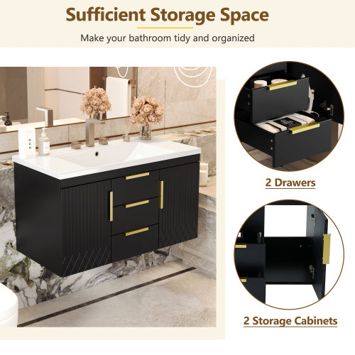 36'' Wall Mounted Bathroom Vanity with Resin Sink, Floating Bathroom Storage Cabinet with 2 Drawers, Solid Wood Bathroom Cabinet (Same as N710S236003B)