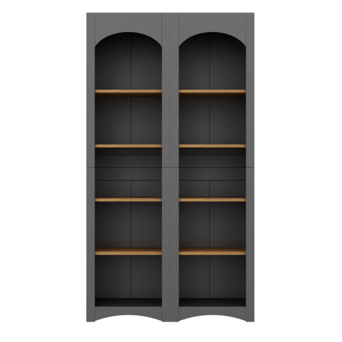 72''H Grey Farmhouse 5-Tier Combined Bookshelf Adjustable Shelf Home Pantry Storage Cabinet Set