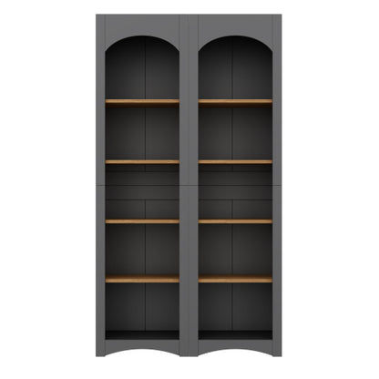 72''H Grey Farmhouse 5-Tier Combined Bookshelf Adjustable Shelf Home Pantry Storage Cabinet Set