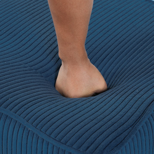 Blue Upholstered Square Ottoman with Corduroy Fabric Design