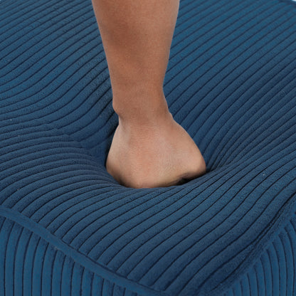 Blue Upholstered Square Ottoman with Corduroy Fabric Design