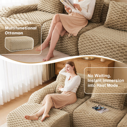 82 inch  Light-Camel Flannelette L-Shaped Modular Boneless Sofa,Ottoman