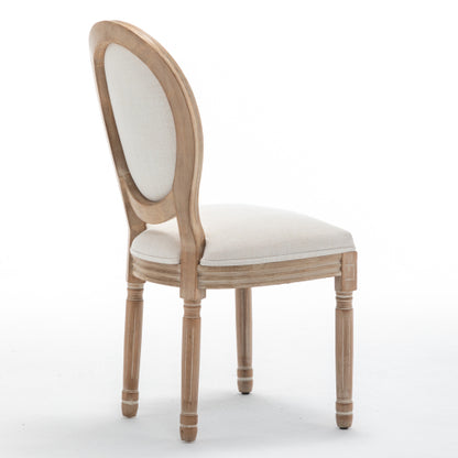 Wood Dining Chairs with Linen Upholstered Backs, Set of 2, Beige