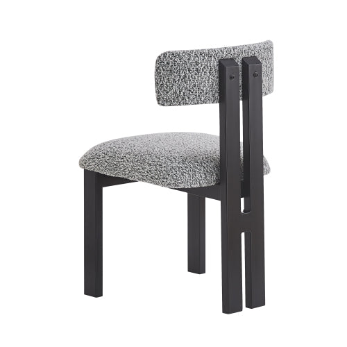 Armless Upholstered Dining Chairs with Black Metal Legs, Set of 2, Black/White
