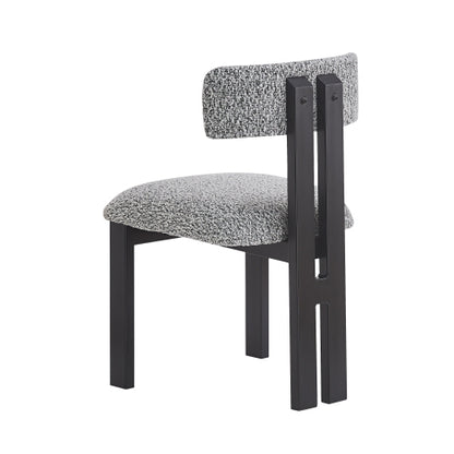 Armless Upholstered Dining Chairs with Black Metal Legs, Set of 2, Black/White