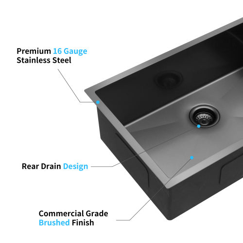 33x19x10"Undermount Single Bowl Stainless Steel Kitchen Sink