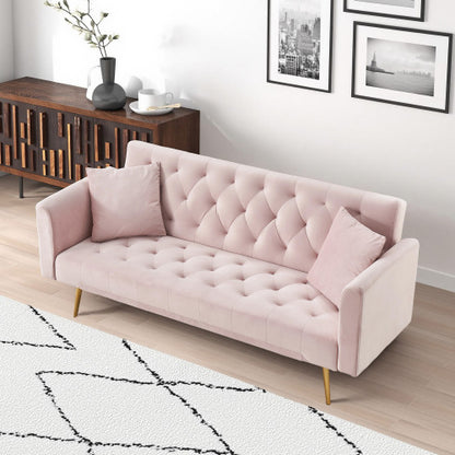 71 Inch American Retro Pink Velvet Convertible Love Seat Sofa Bed for Small Living Room Bedroom Office
