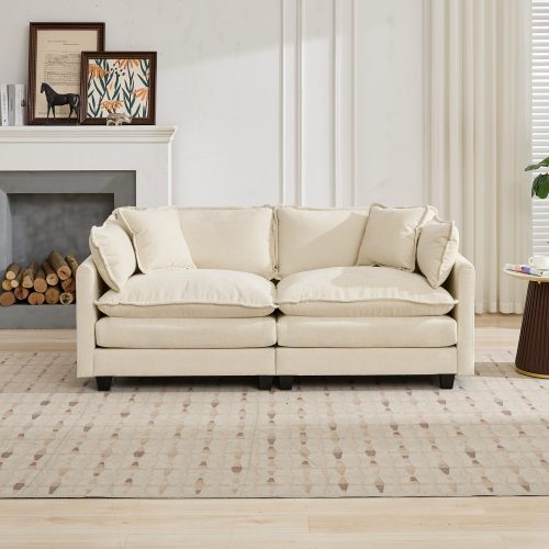 Beige Cloud Loveseat Modular Sofa, Chenille Fabric, Ottoman Not Included
