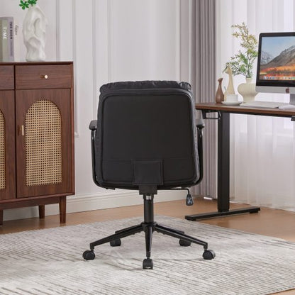 Office Chair,Mid Back Home Office Desk Task Chair with Wheels and Arms Ergonomic PU Leather Computer Rolling Swivel Chair with Padded Armrest,The back of the chair can recline 40¡ã (Black),SW1741BK