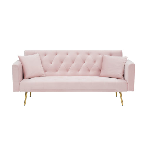 71 Inch American Retro Pink Velvet Convertible Love Seat Sofa Bed for Small Living Room Bedroom Office