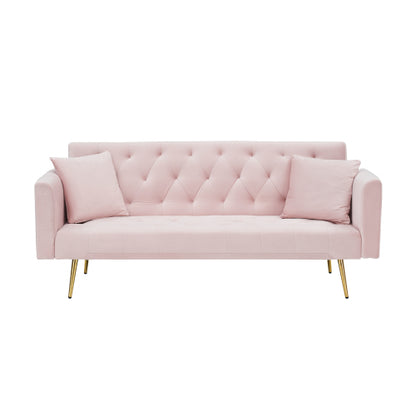 71 Inch American Retro Pink Velvet Convertible Love Seat Sofa Bed for Small Living Room Bedroom Office