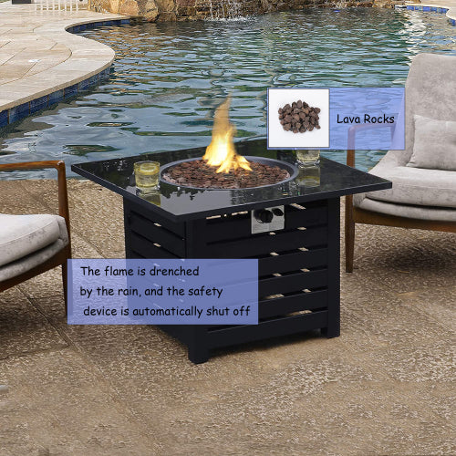 Fire Pit Table, 32-inch Square 50,000 BTU Auto-Ignition Propane Gas Firepit with Waterproof Cover