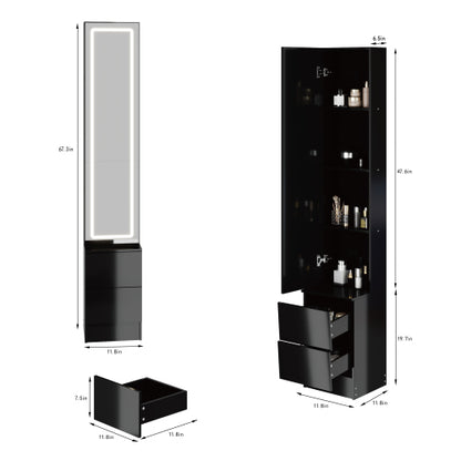 63 inch  LED Full-Length Mirror Cabinet, Jewelry & Cosmetic Organizer, 3-Color Light, Multi-Layer Storage