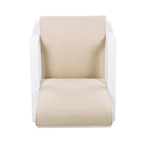 Patio Lounge Chair, Outdoor Club Chair with Beige Cushion and White Acacia Wood Frame