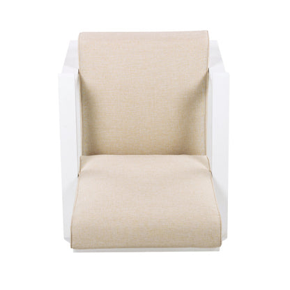 Patio Lounge Chair, Outdoor Club Chair with Beige Cushion and White Acacia Wood Frame