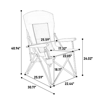 High Back Heavy Duty Lawn Chair Support 250LBS, Portable Collapsible Chair with Cup Holder -Navy blue