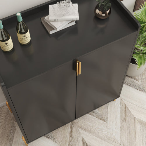 2 doors home wine bar cabinet with wine rack & adjustable storage shelf, modern sideboard with soft-closing hinge, dinning room buffet cabinet, Liquor Cabinet kitchen, living room coffee cart BLACK
