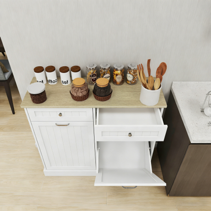 White E1 MDF Two-Drawer Hidden Tilt-out Trash Storage Cabinet